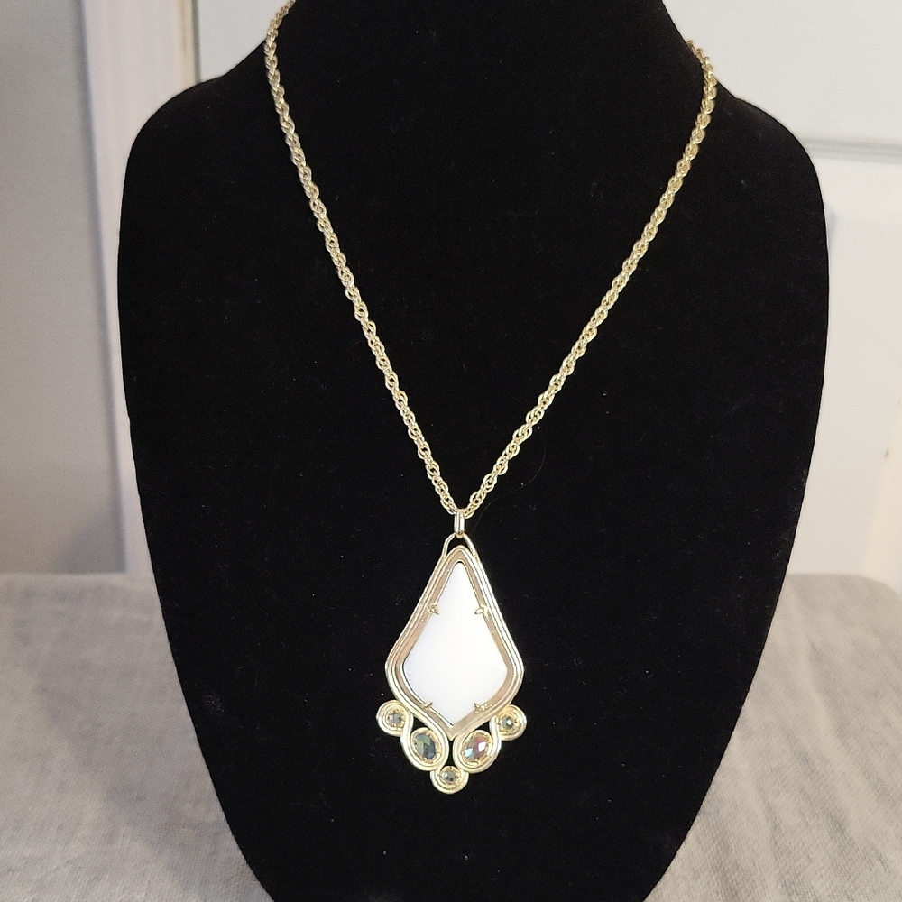 Kendra Scott "Theresa" Pendant Necklace, White and Gold with Iridescent Stones